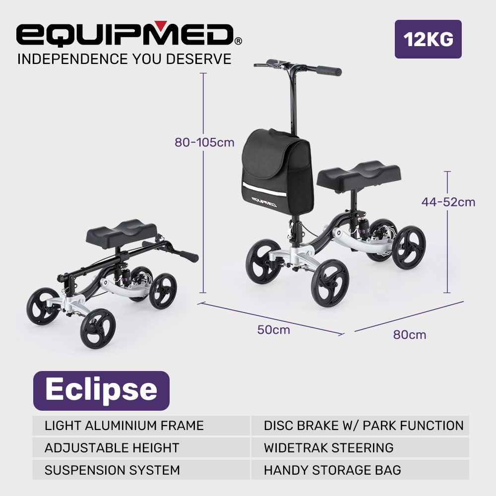 EQUIPMED Knee Scooter Walker – Crutch Alternative with Brake & Bag