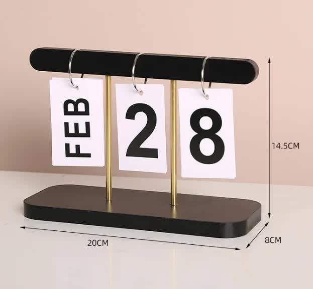 Black Minimalist Wooden Flip Calendar