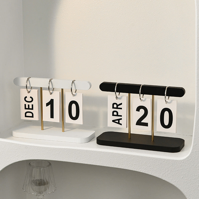 Black Minimalist Wooden Flip Calendar