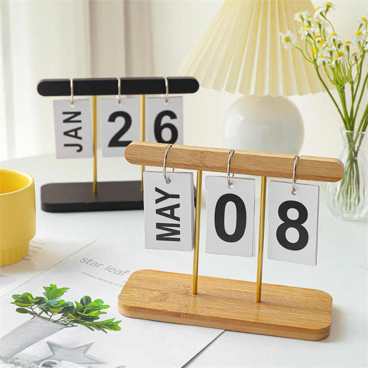 Black Minimalist Wooden Flip Calendar