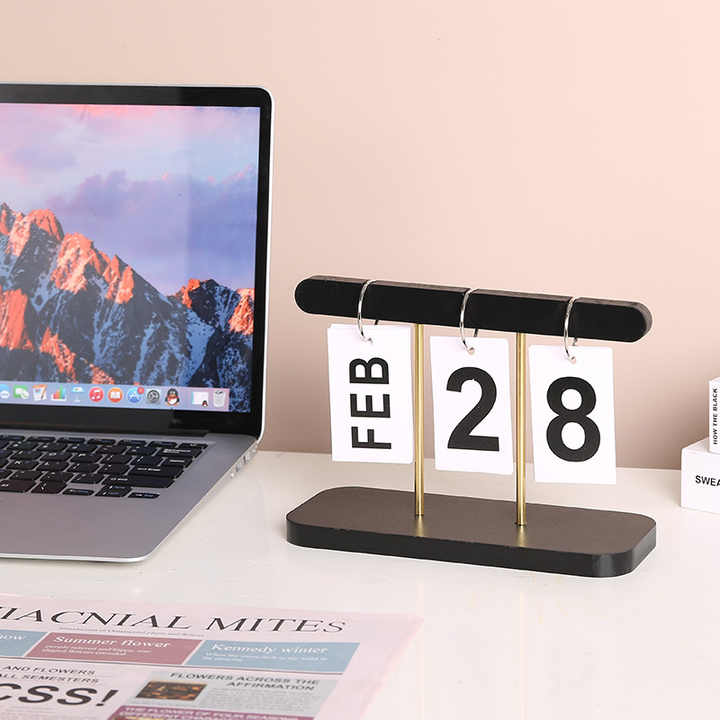 Black Minimalist Wooden Flip Calendar