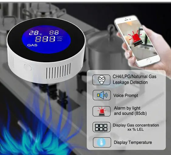 Wi-Fi Smart Natural Gas Detector - Digital LCD Temperature Display