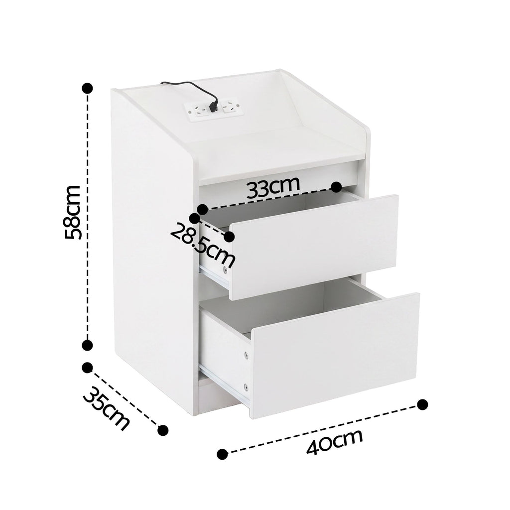 Bedside Table Nightstand with Charging Station