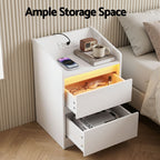Bedside Table Nightstand with Charging Station