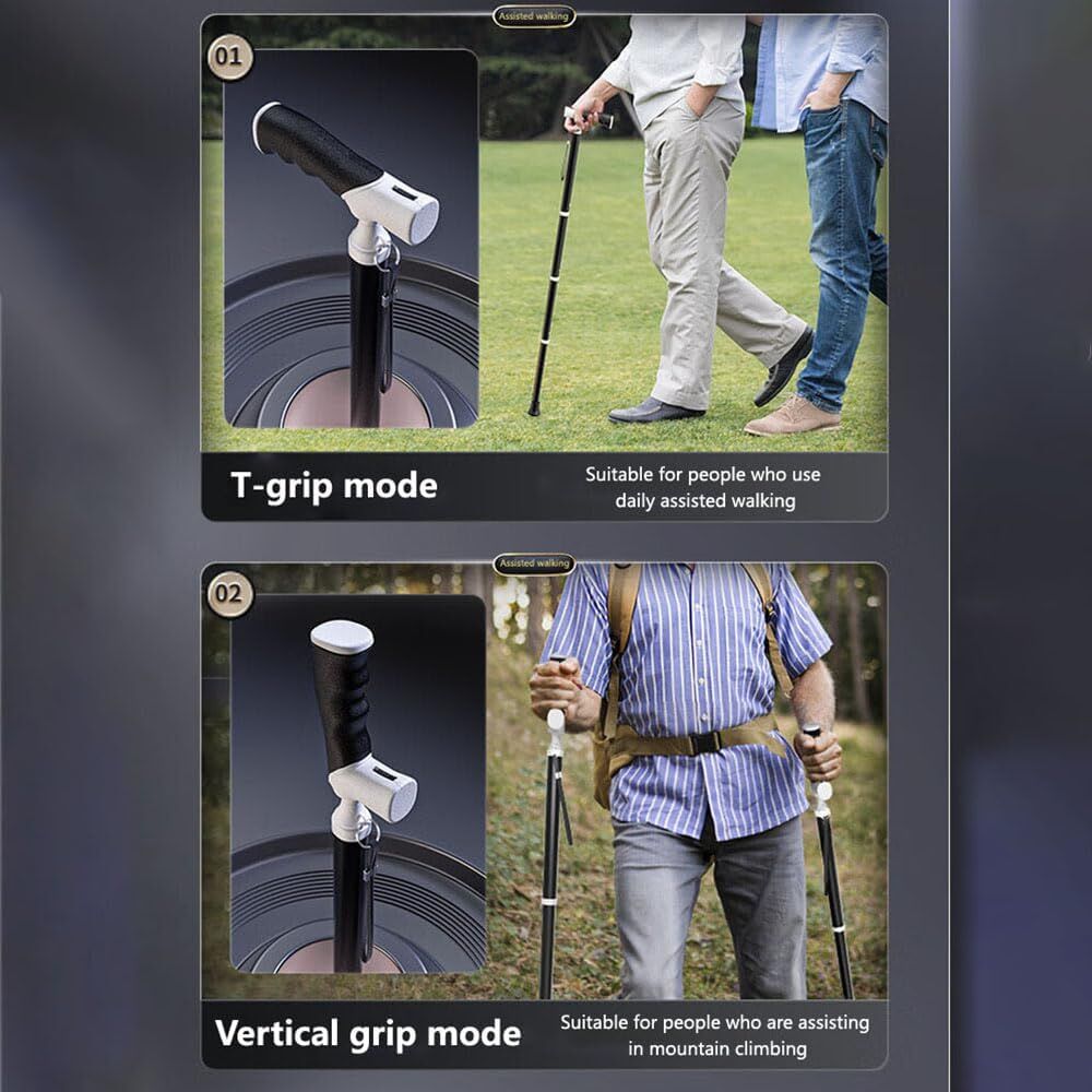 Lightweight Foldable Walking Cane – Dual-Mode T/Grip, 0.26kg