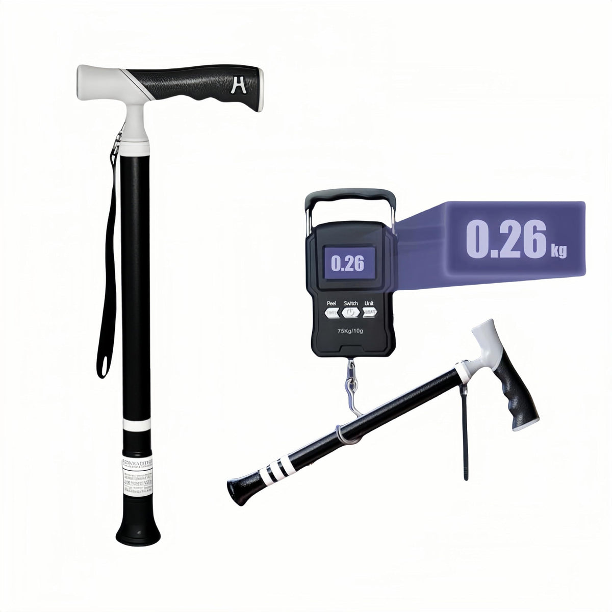Lightweight Foldable Walking Cane – Dual-Mode T/Grip, 0.26kg