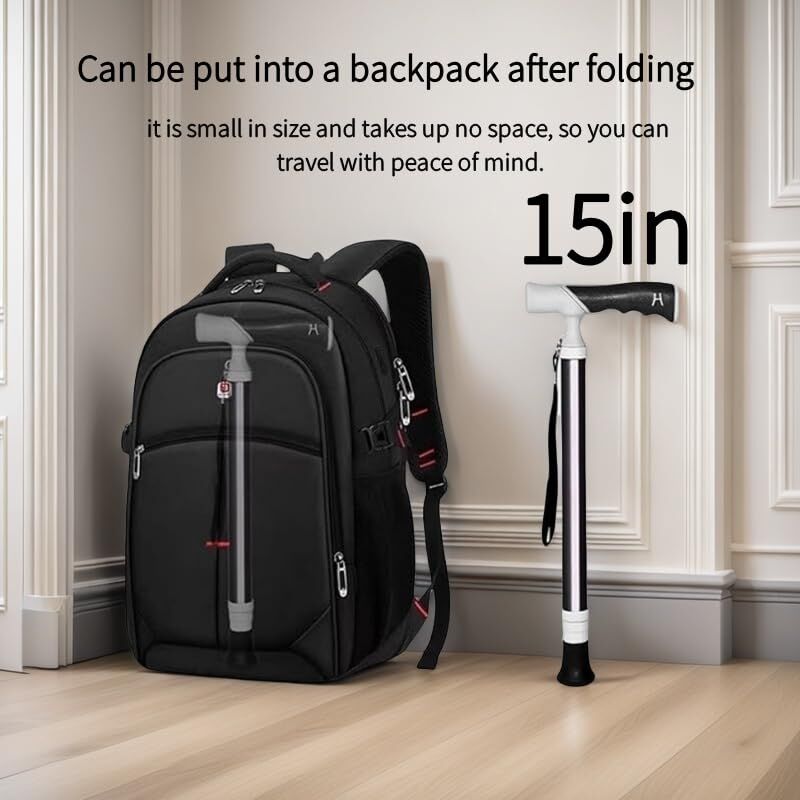 Lightweight Foldable Walking Cane – Dual-Mode T/Grip, 0.26kg