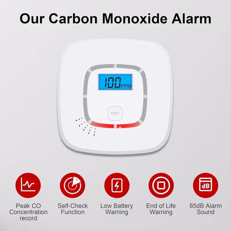 Carbon Monoxide Detector – Battery Operated with Digital Display & Dual Alarm