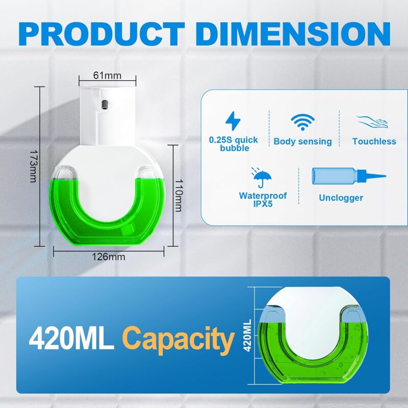 Touchless Automatic Soap Dispenser – 420ml USB Rechargeable with 4 Levels