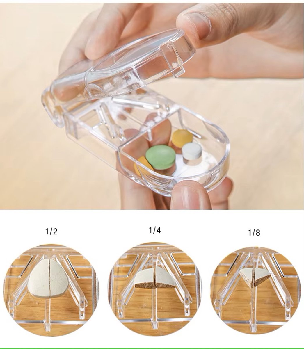 2-in-1 Pill Cutter & Storage Box – Stainless Steel with UV Protection – Transparent