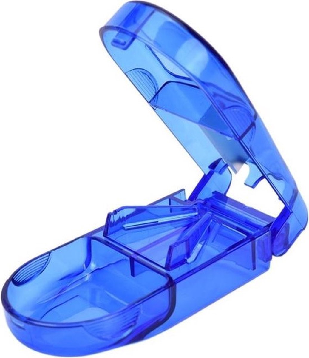 2-in-1 Pill Cutter & Storage Box – Stainless Steel Blade with UV Protection – Blue