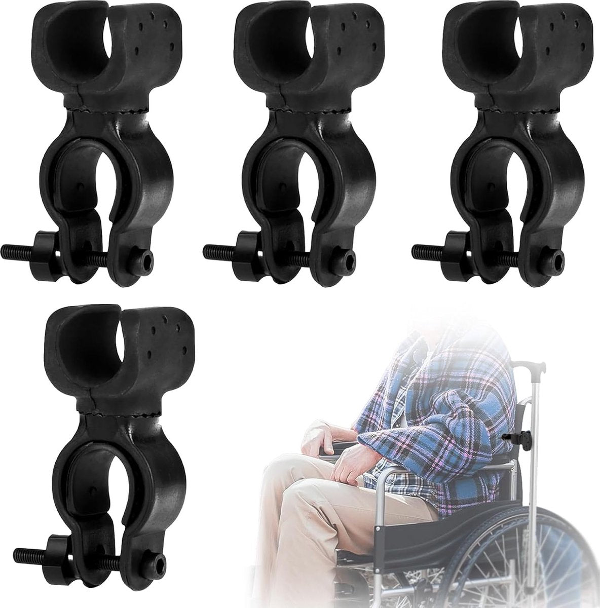 Universal Cane & Crutch Holder 4-Pack – 360° Rotation