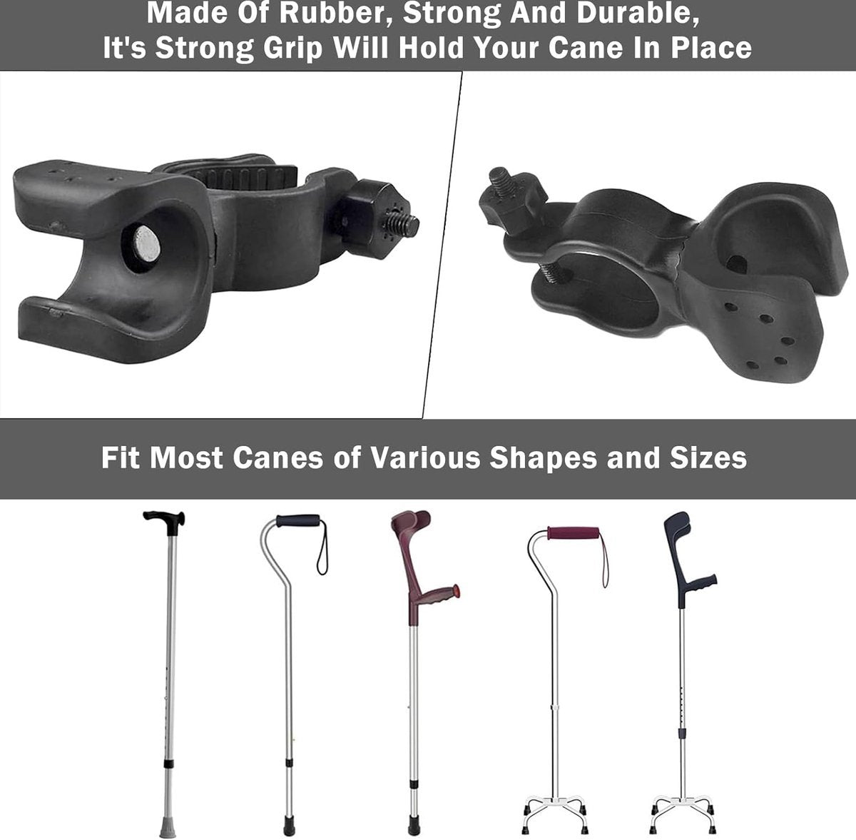 Universal Cane & Crutch Holder 4-Pack – 360° Rotation