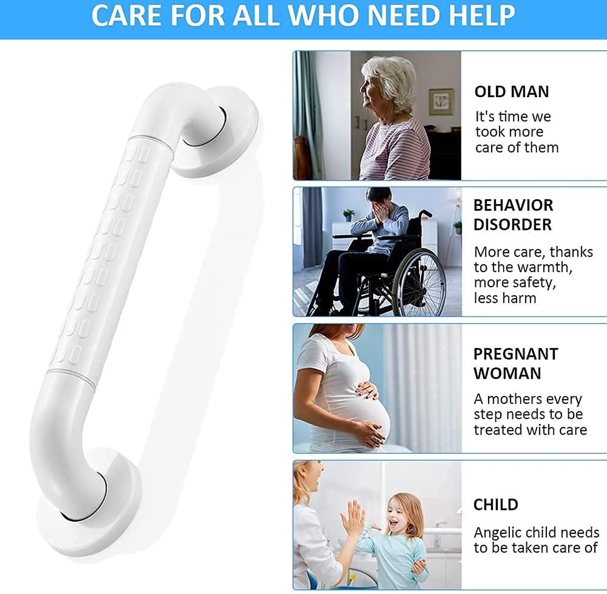Wall Grab Bar with Luminous Ring – 40cm, 250kg Capacity