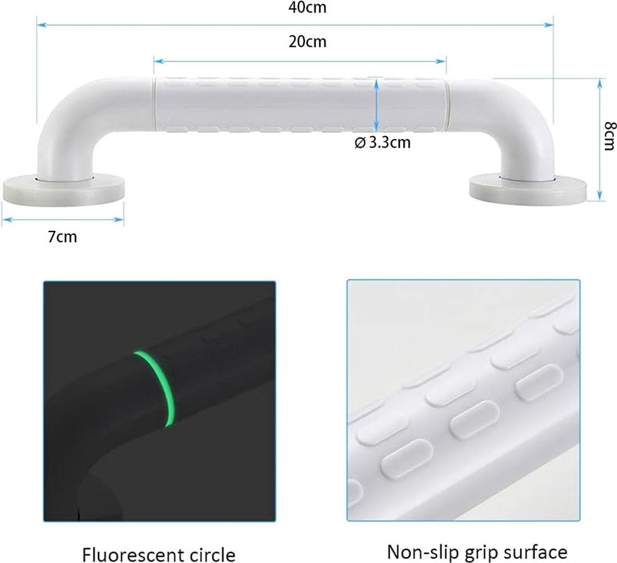 Wall Grab Bar with Luminous Ring – 40cm, 250kg Capacity