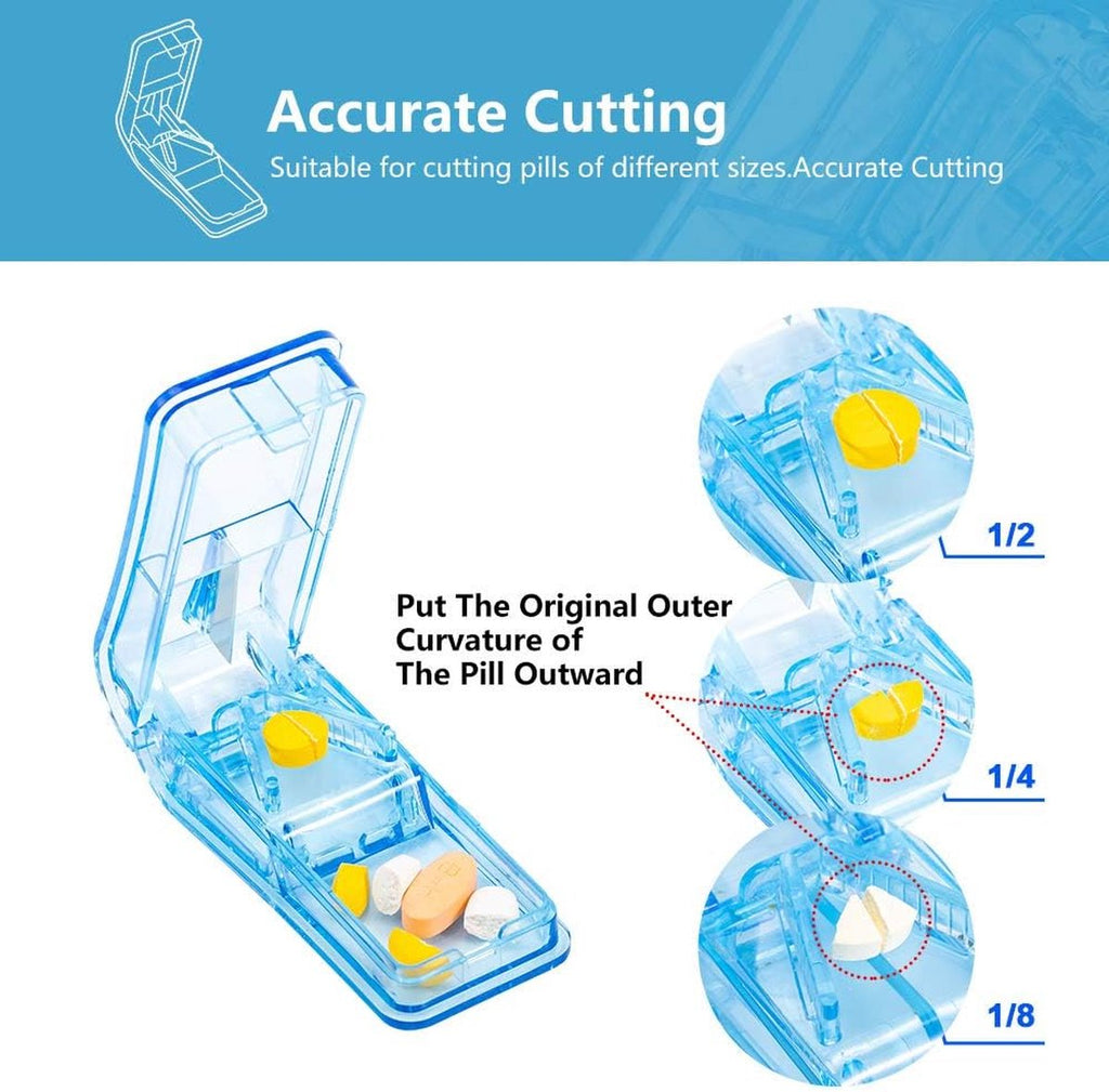 Pill Cutter & Splitter – BPA-Free V-Groove Design for Small & Large Pills – Blue