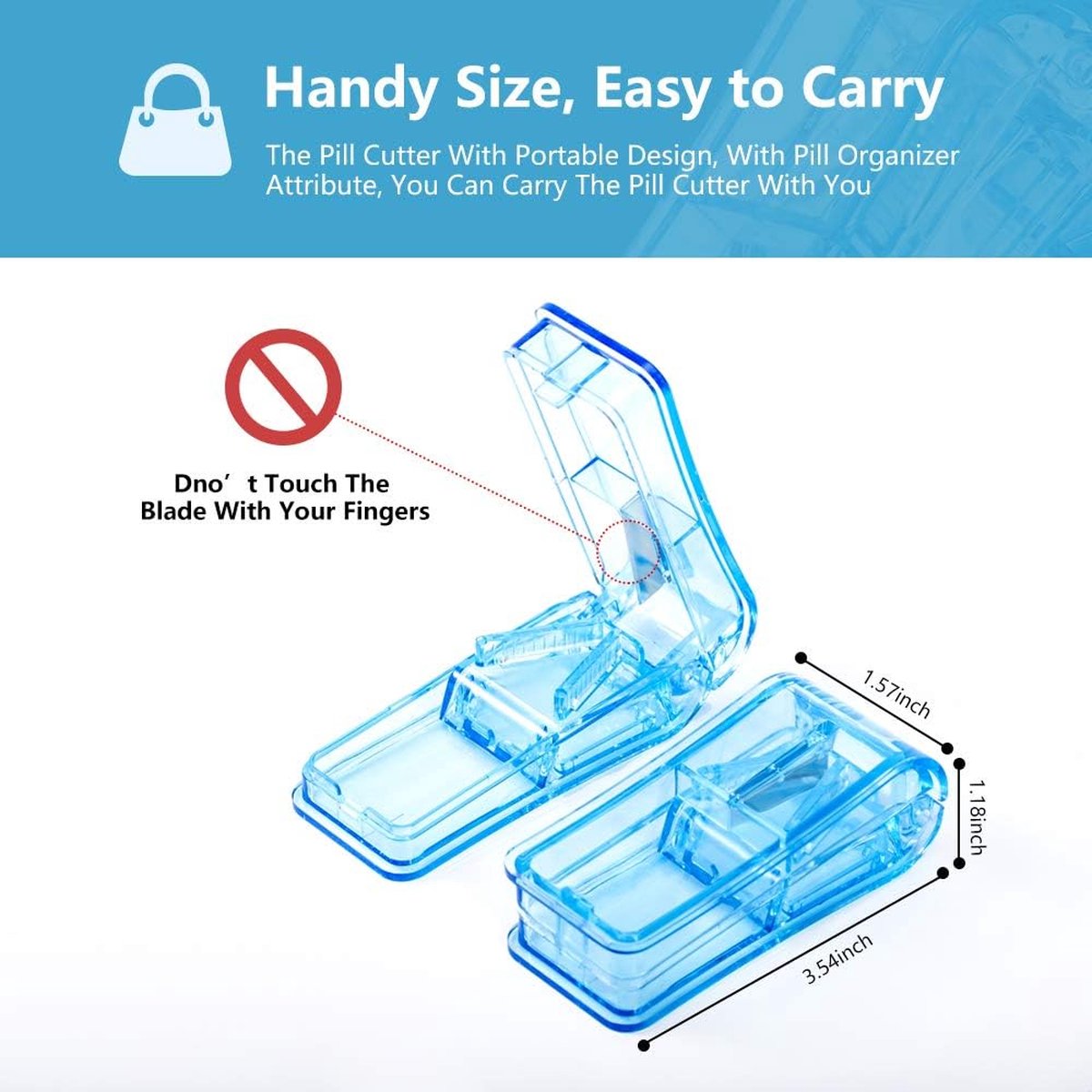 Pill Cutter & Splitter – BPA-Free V-Groove Design for Small & Large Pills – Blue