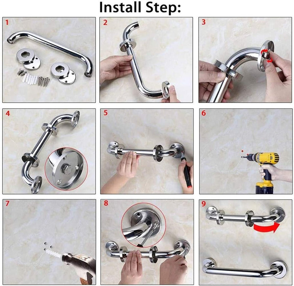 Stainless Steel Shower Grab Bar – 30cm, Silver, 100kg Capacity