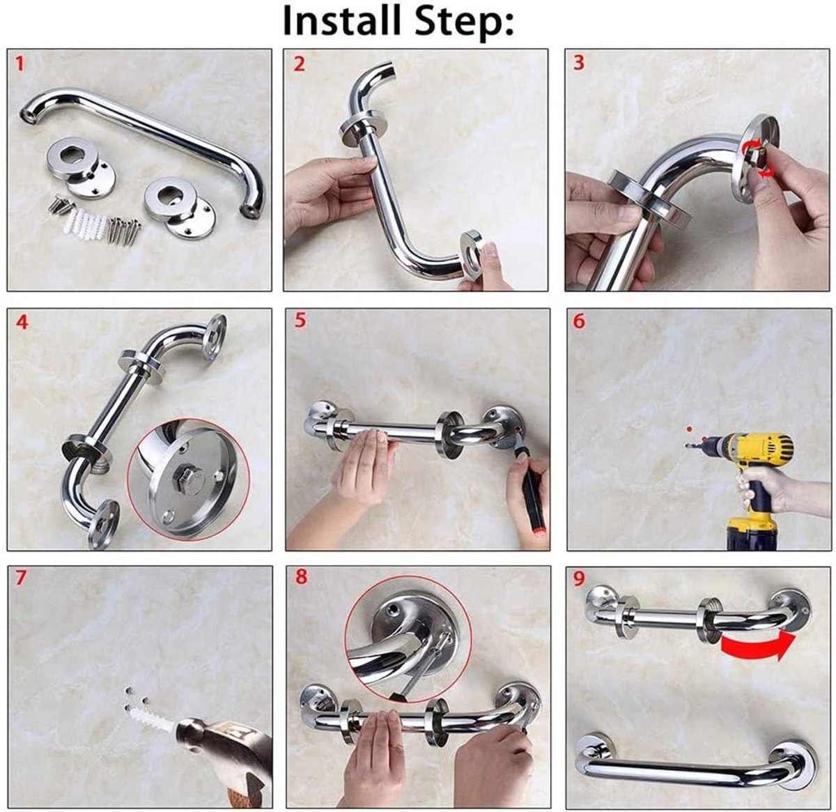 Stainless Steel Shower Grab Bar – 30cm, Silver, 100kg Capacity