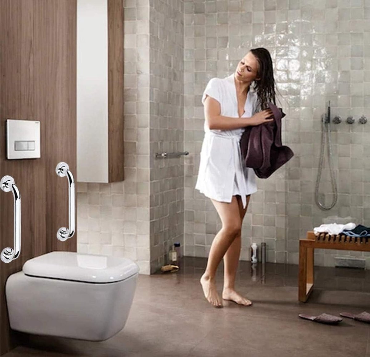 Stainless Steel Shower Grab Bar – 30cm, Silver, 100kg Capacity