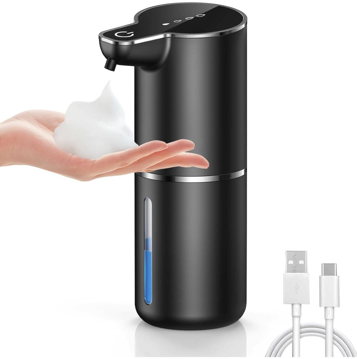 Touchless Foam Soap Dispenser – 350ml USB Rechargeable, 4 Levels – Black