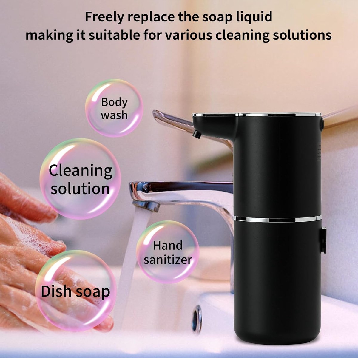 Touchless Foam Soap Dispenser – 350ml USB Rechargeable, 4 Levels – Black