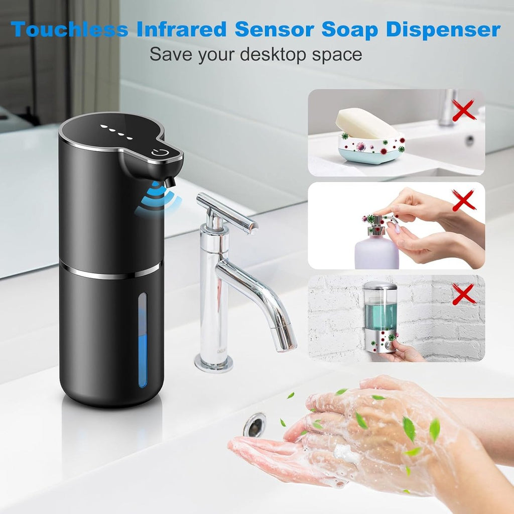 Touchless Foam Soap Dispenser – 350ml USB Rechargeable, 4 Levels – Black