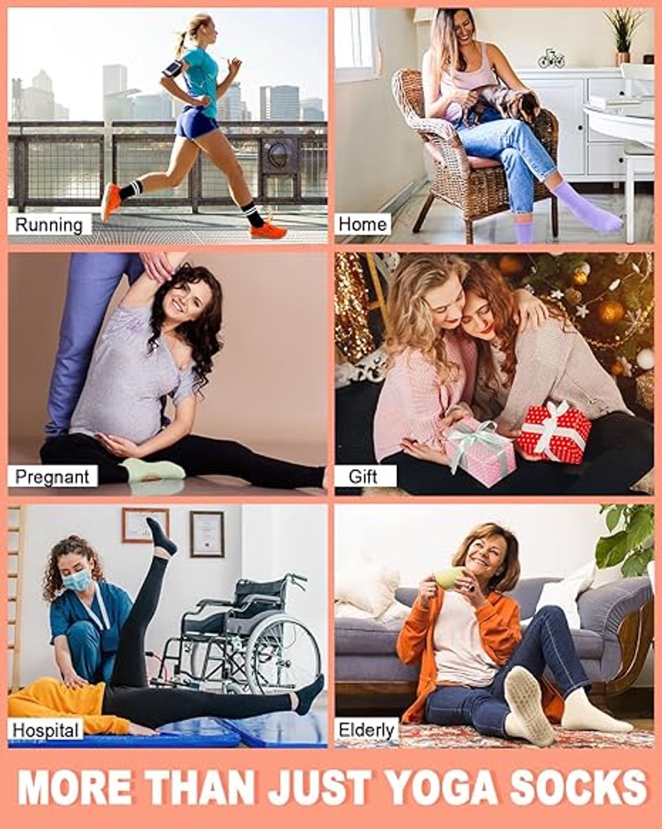 Anti-Slip Grip Socks 6-Pack – Yoga, Pilates & Fall Prevention