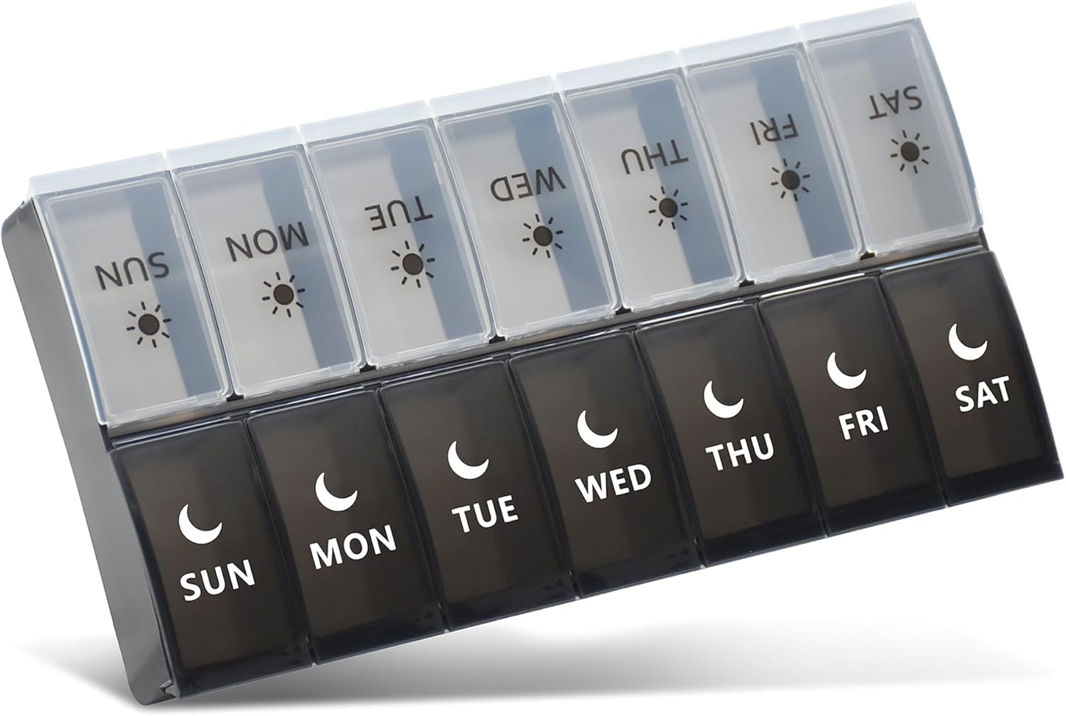 Weekly AM PM Pill Organiser – 7 Day Twice-Daily Pill Box (Black & White)