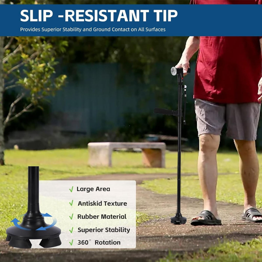 Folding Walking Cane with LED Light & Alarm – Heavy Duty