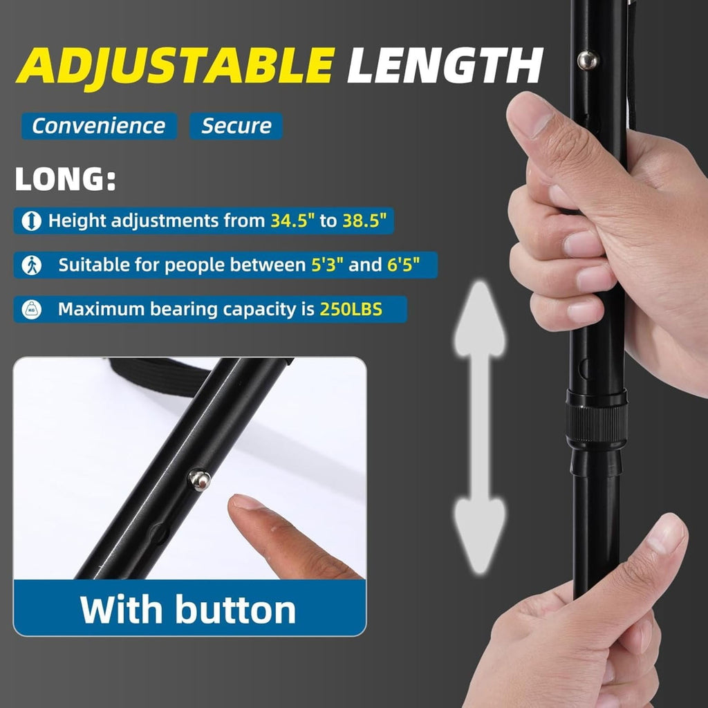 Folding Walking Cane with LED Light & Alarm – Heavy Duty