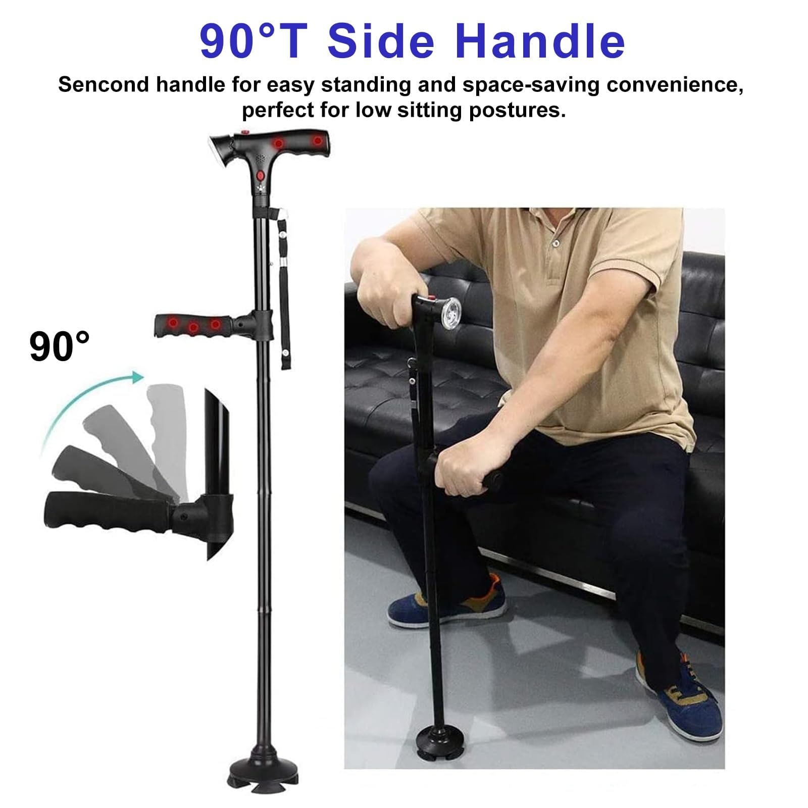 Folding Walking Cane with LED Light & Alarm – Heavy Duty