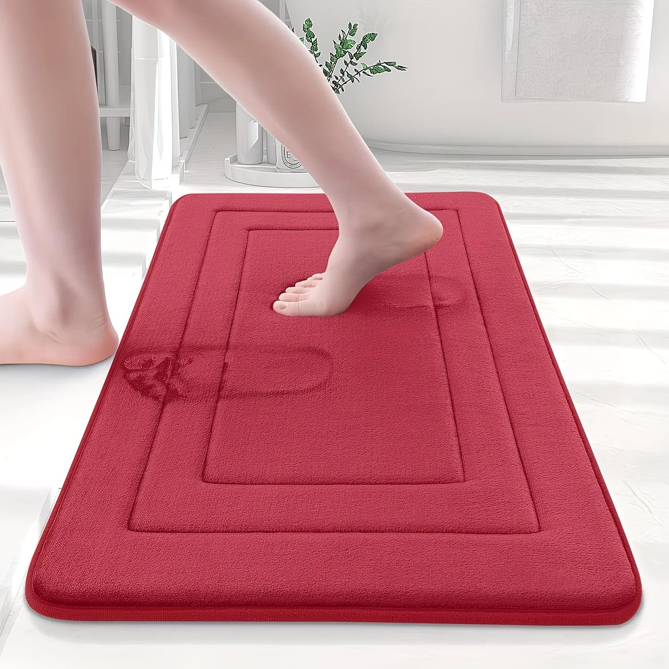 Red Geometric Pattern Anti-Slip Bath Mat