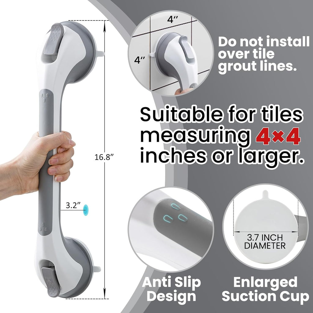 Suction Grab Bars for Shower & Bathtub 2-Pack – Grey