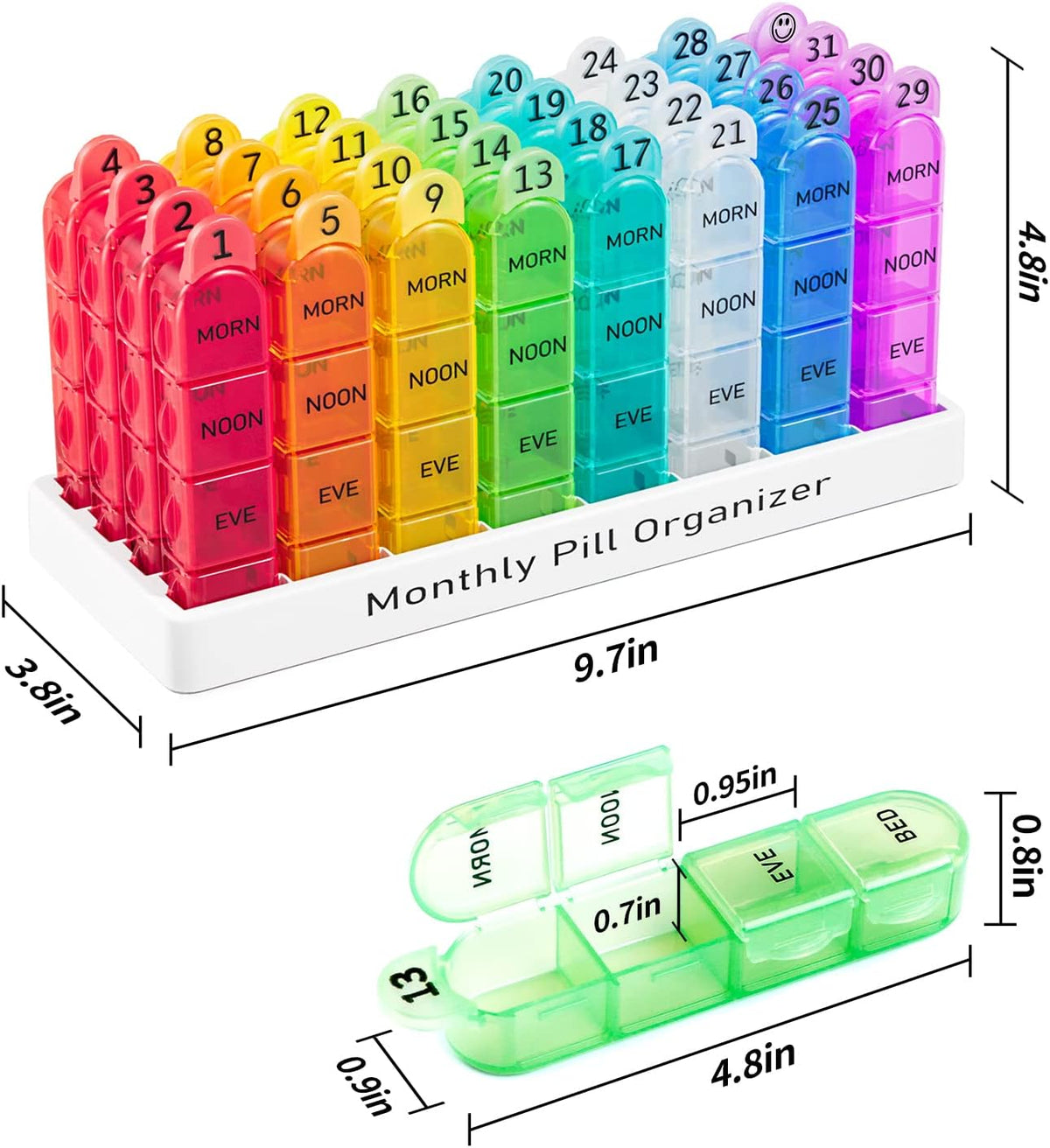 Monthly Pill Organiser – 31 Day, 4 Times a Day, BPA-Free with Removable Daily Cases