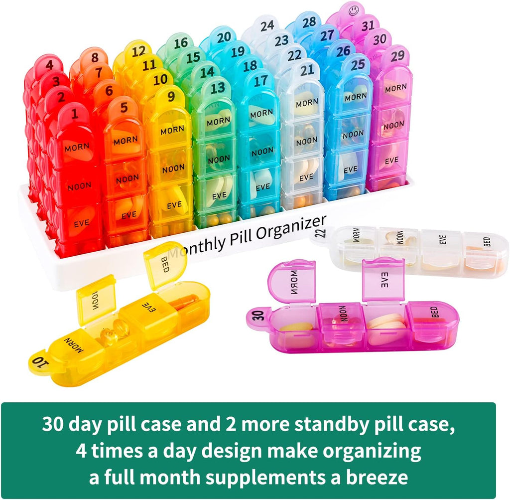 Monthly Pill Organiser – 31 Day, 4 Times a Day, BPA-Free with Removable Daily Cases