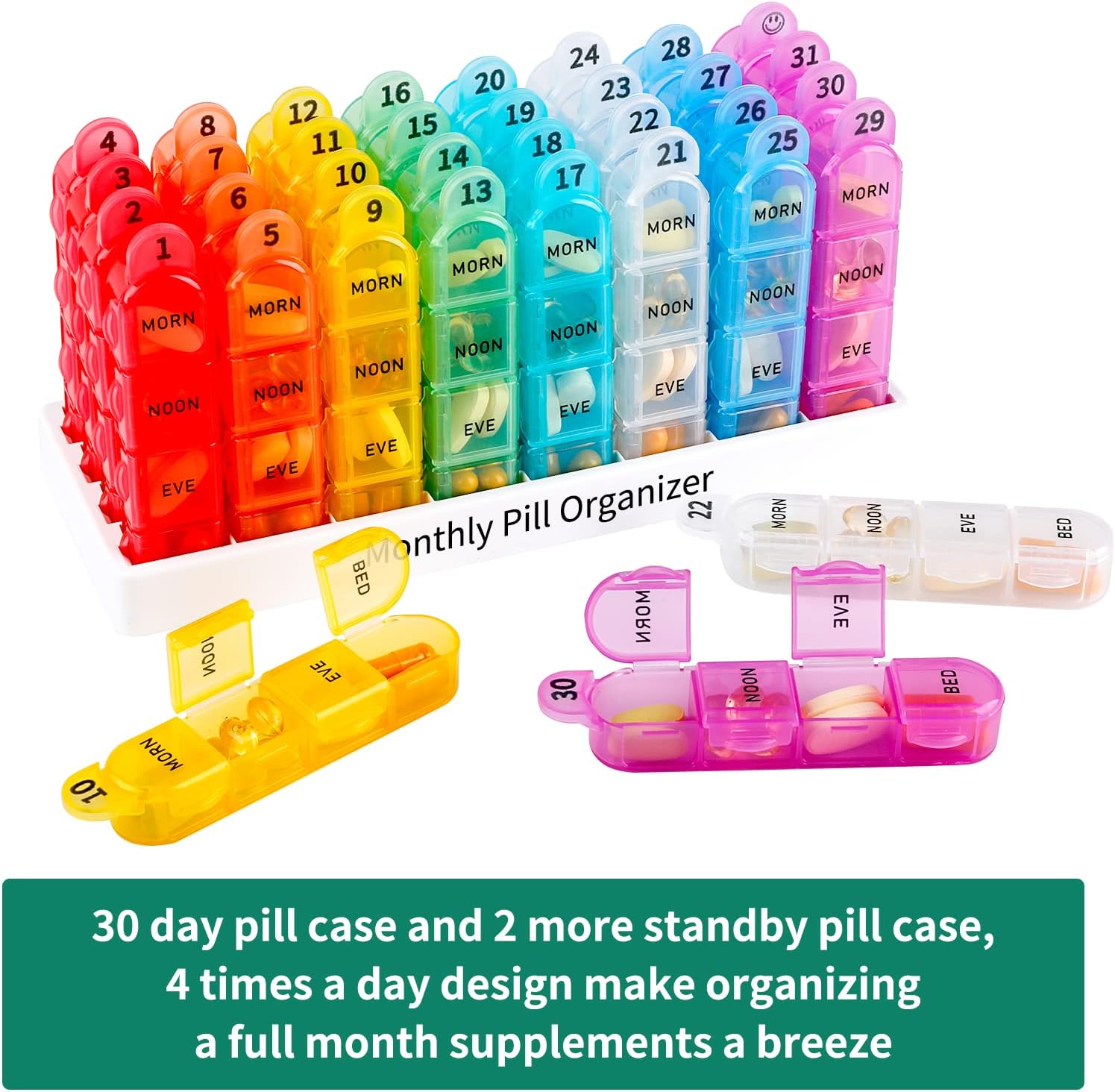 Monthly Pill Organiser – 31 Day, 4 Times a Day, BPA-Free with Removable Daily Cases