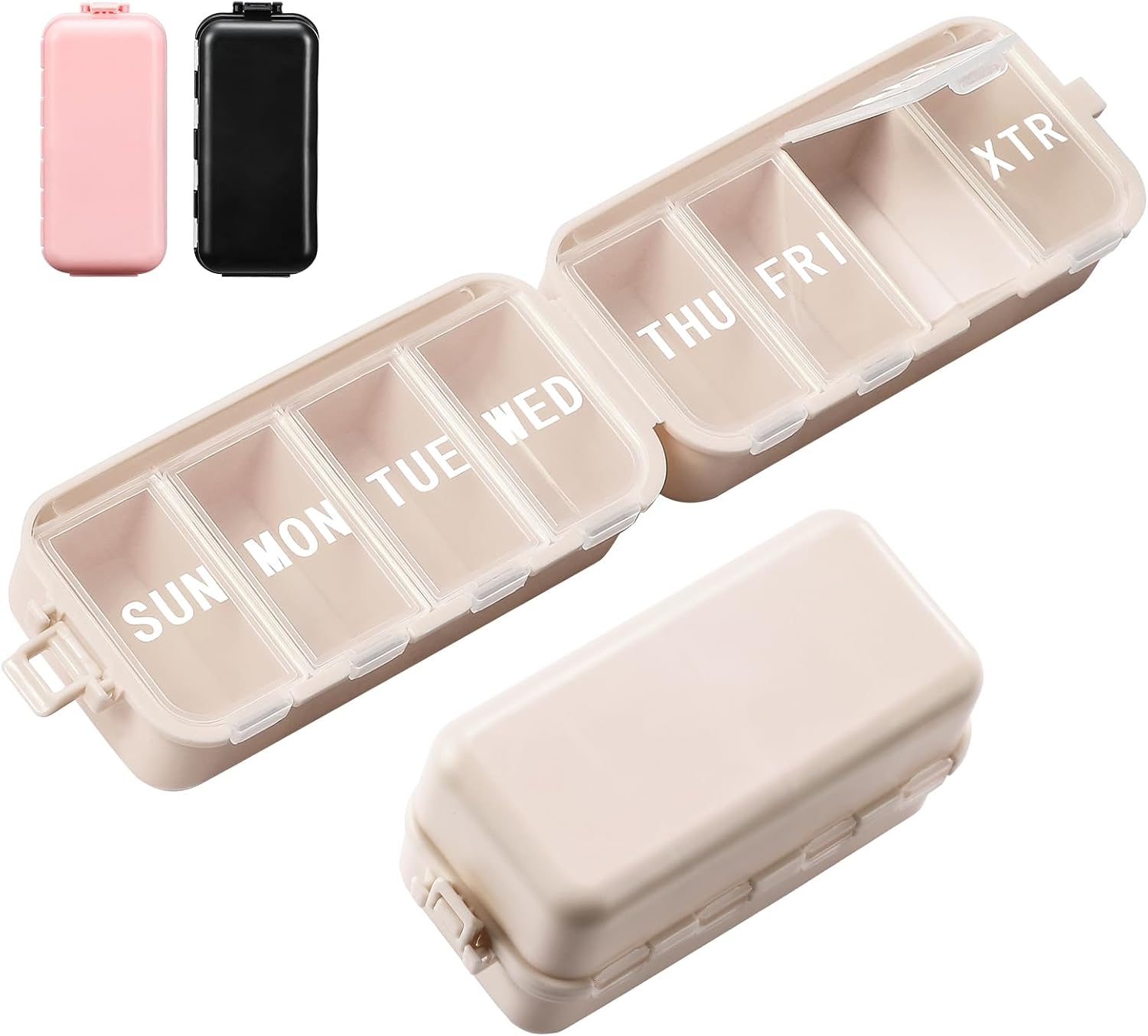 Foldable 7 Day Pill Organiser – Large Compartments with Emergency Storage – Khaki