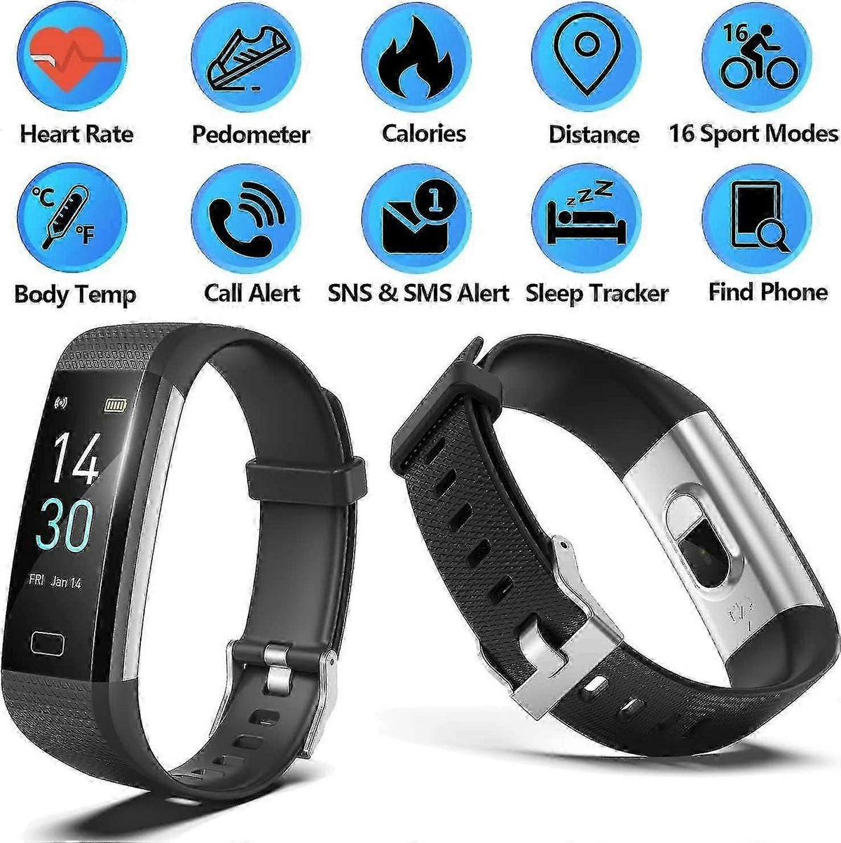 IP68 Fitness Tracker Smartwatch – Heart Rate, Sleep & Blood Pressure Monitor