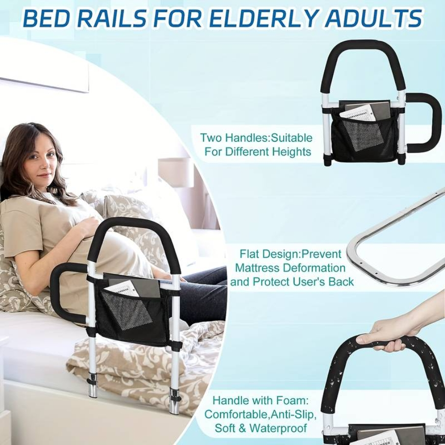 Bed Rail Safety Assist Rail with Storage Pocket – 136kg Capacity