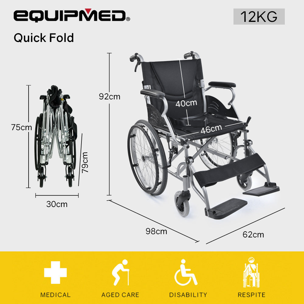 EQUIPMED 20" Lightweight Folding Wheelchair – Black