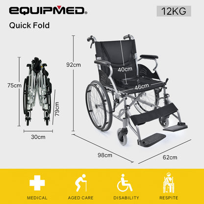EQUIPMED 20" Lightweight Folding Wheelchair – Black