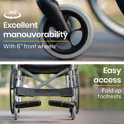 EQUIPMED 20" Lightweight Folding Wheelchair – Black