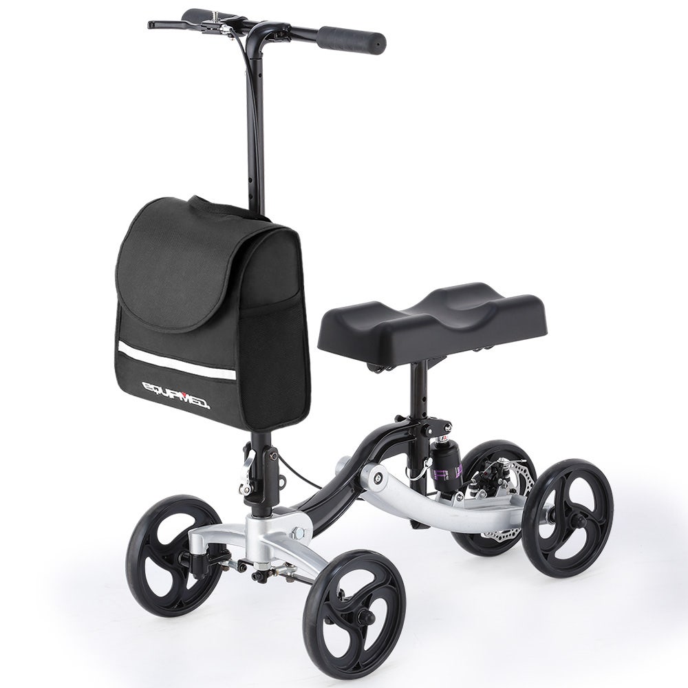 EQUIPMED Knee Scooter Walker – Crutch Alternative with Brake & Bag