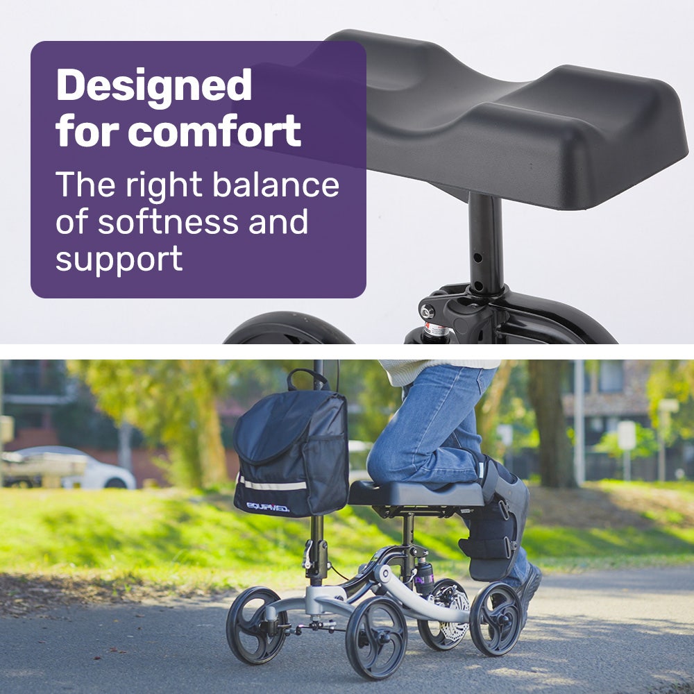 EQUIPMED Knee Scooter Walker – Crutch Alternative with Brake & Bag