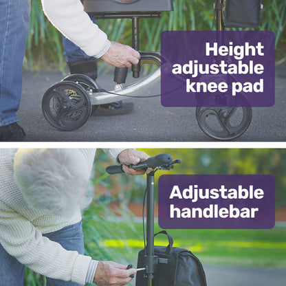 EQUIPMED Knee Scooter Walker – Crutch Alternative with Brake & Bag