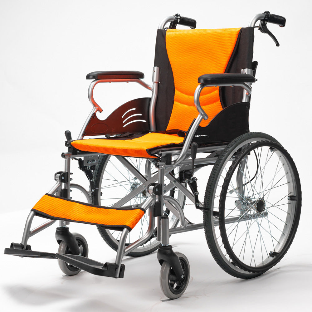 EQUIPMED 20" Folding Wheelchair – Aluminum, Orange