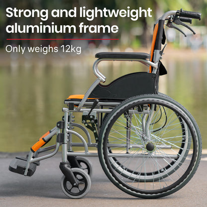 EQUIPMED 20" Folding Wheelchair – Aluminum, Orange