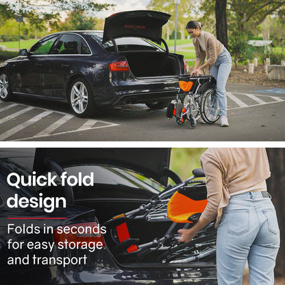 EQUIPMED 20" Folding Wheelchair – Aluminum, Orange