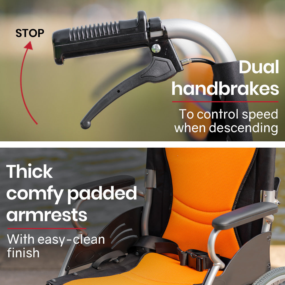 EQUIPMED 20" Folding Wheelchair – Aluminum, Orange
